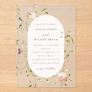 Soft Blush Meadow Watercolor Floral Frame Wedding Acrylic Invitations