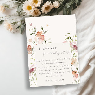 Soft Blush Meadow Watercolor Floral Frame Wedding Thank You Card