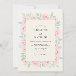 Soft Blush Minty Peony Wedding Invitation