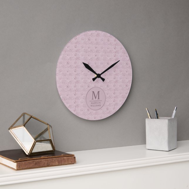 Soft Blush Pastel Pink Gold Dots Glitter Pattern Large Clock (Office)