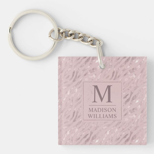 Soft Blush Pastel Pink Gold Silver Glitter Pattern Key Ring (Front)