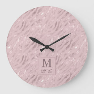 Soft Blush Pastel Pink Gold Silver Glitter Pattern Large Clock