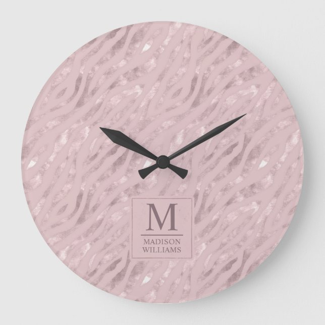 Soft Blush Pastel Pink Gold Silver Glitter Pattern Large Clock (Front)