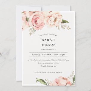 Soft Blush Peach Peony Floral Bridal Shower Invite