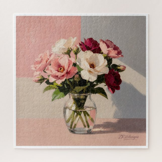 Soft Blush Peonies Vase Puzzle (Vertical)