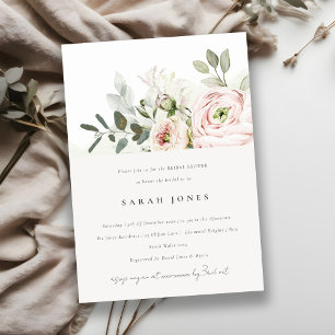 Soft Blush Peony Eucalyptus Foliage Bridal Shower Invitation