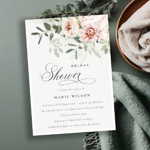 Soft Blush Peony Eucalyptus Foliage Bridal Shower Invitation