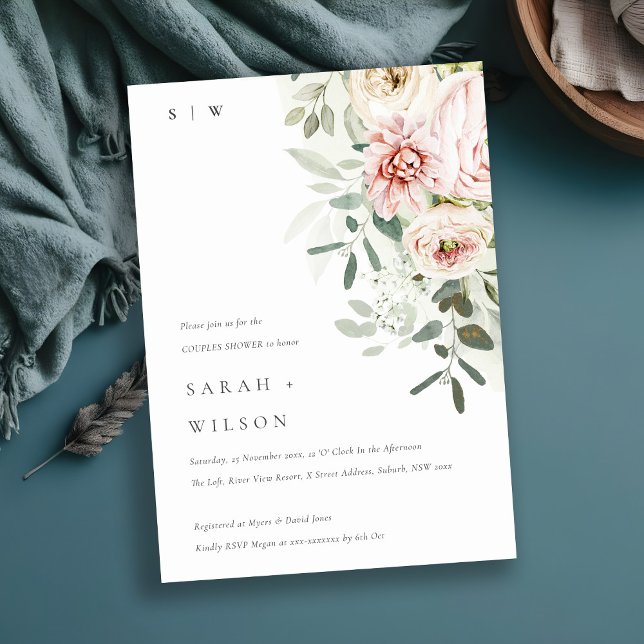 Soft Blush Peony Eucalyptus Foliage Couples Shower Invitation (Creator Uploaded)
