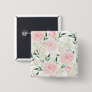 Soft Blush Peony & Rose Watercolor Floral Pattern 15 Cm Square Badge