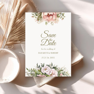 Soft Blush Peony Save The Date Card