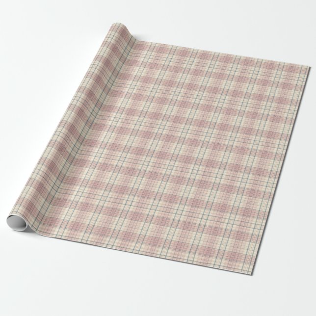 Soft Blush Pink and Cream Tartan Plaid Wrapping Paper (Unrolled)