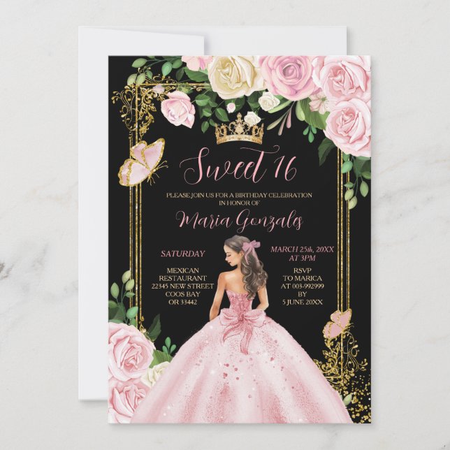Soft Blush Pink Crown Princess Girl Sweet Sixteen Invitation (Front)