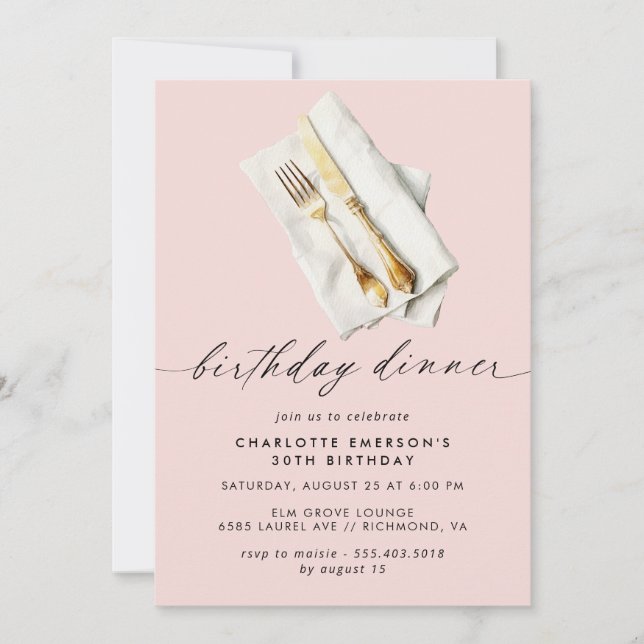 Soft Blush Pink | Cute Girly Birthday Dinner Party Invitation (Front)