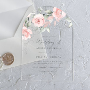 Soft Blush Pink Floral Arch Wedding Acrylic Invitations