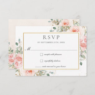 Soft Blush Pink Floral Gold Greenery Wedding RSV RSVP Card