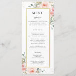 Soft Blush Pink Floral Gold Leafy Wedding Menu<br><div class="desc">Personalise this elegant timeless wedding menu with your own wording easily and quickly,  simply press the customise it button to further re-arrange and format the style and placement of the text.  Double sided. The Happy Cat Studio</div>