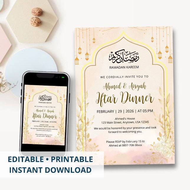 Soft Blush Pink Floral Ramadan Iftar Dinner Invitation (Creator Uploaded)