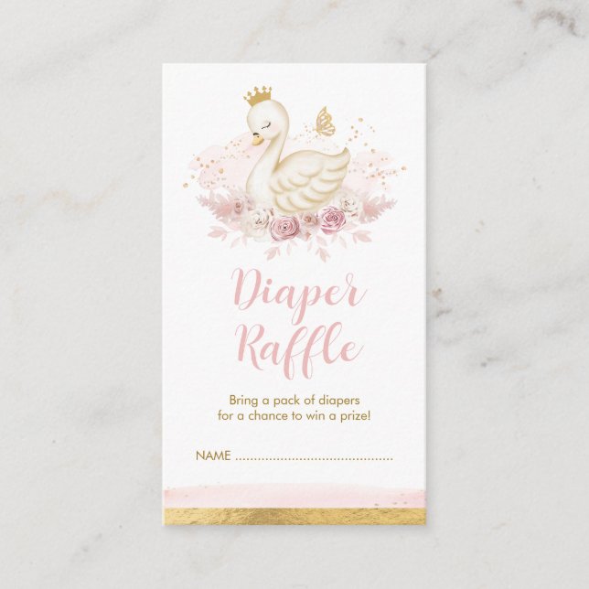 Soft Blush Pink Floral Swan Princess Diaper Raffle Enclosure Card (Front)