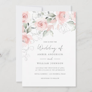 Soft Blush Pink Floral Wedding  Invitation