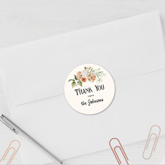 Soft Blush Pink Florals Thank You 1.5-in  Classic Round Sticker