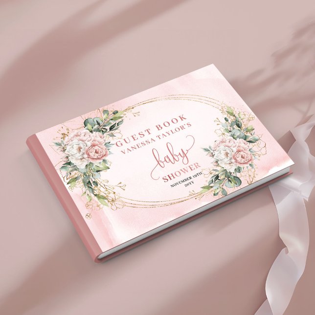 Soft Blush Pink Flowers Eucalyptus Baby Guest Book (Soft Blush Pink Flowers Eucalyptus Baby Guest Book)