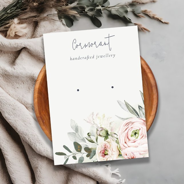 Soft Blush Pink Green Peony Floral Earring Holder Business Card (Creator Uploaded)