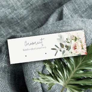 Soft Blush Pink Green Peony Floral Earring Holder Mini Business Card