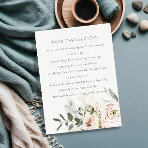 Soft Blush Pink Green Peony Floral Jewellery Care Business Card