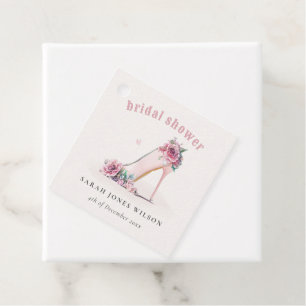 Soft Blush Pink High Heels Floral Bridal Shower Favour Tags