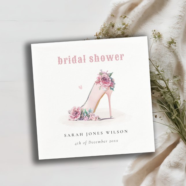 Soft Blush Pink High Heels Floral Bridal Shower Napkin (Creator Uploaded)
