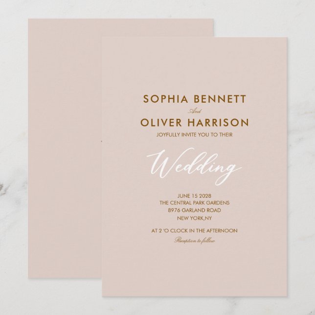 soft blush pink modern elegant WEDDING INVITE (Front/Back)