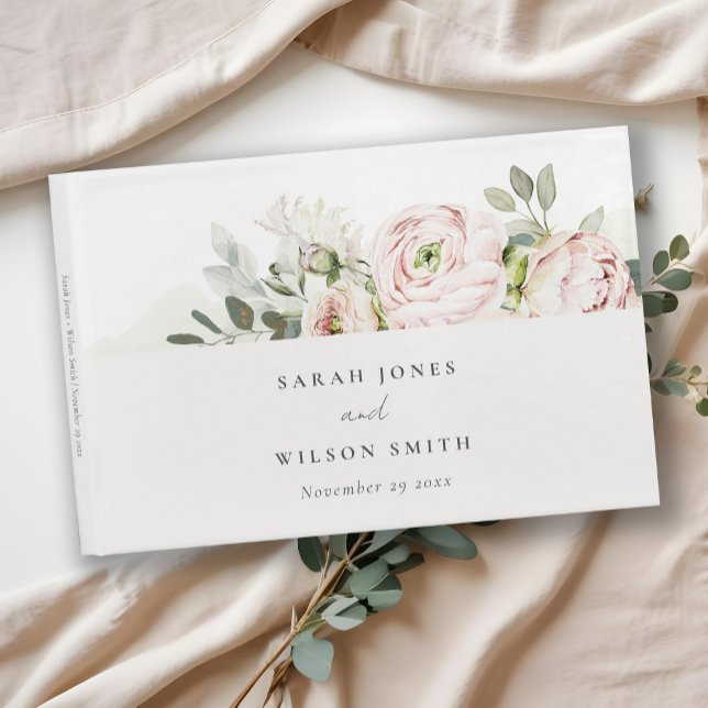 Soft Blush Pink Peonies Eucalyptus Foliage Wedding Guest Book (Creator Uploaded)