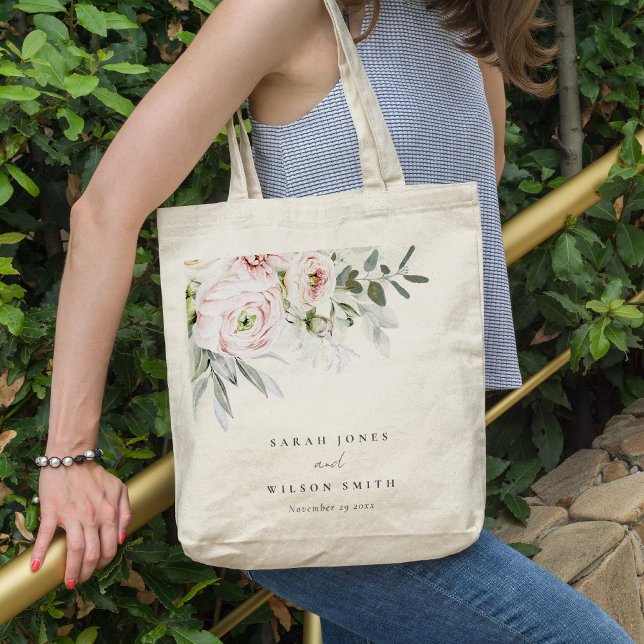 Soft Blush Pink Peonies Eucalyptus Foliage Wedding Tote Bag (Creator Uploaded)