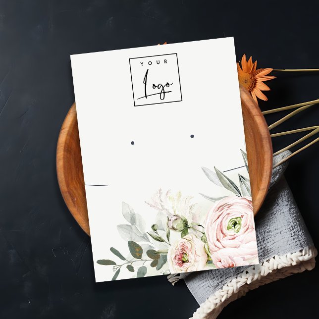 Soft Blush Pink Peony Floral Logo Earring Necklace Business Card (Creator Uploaded)