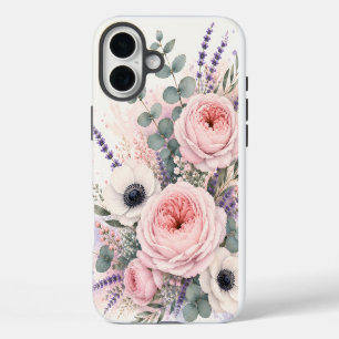 Soft Blush Pink Peony & White Anemone Watercolor iPhone 16 Plus Case