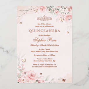 Soft Blush Pink Rose Butterfly Quinceanera 15th