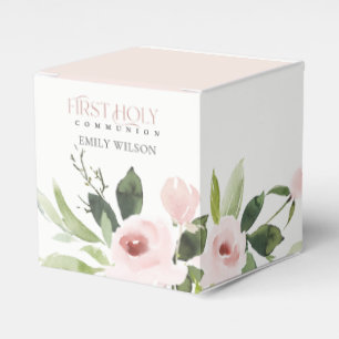 SOFT BLUSH PINK ROSE FLORAL FIRST HOLY COMMUNION FAVOUR BOX