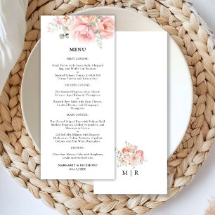 Soft Blush Pink Rose Garden Floral Wedding Menu