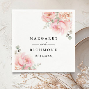Soft Blush Pink Rose Garden Floral Wedding Napkin
