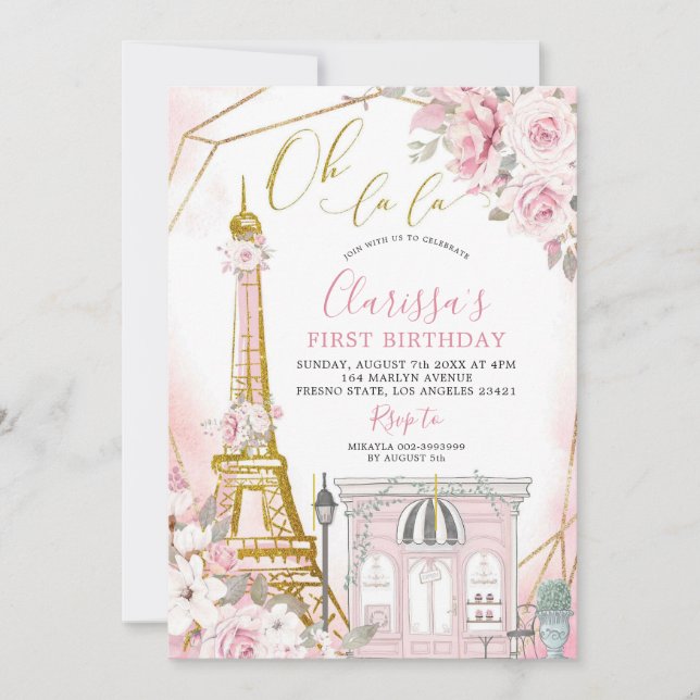 Soft Blush Pink Rose Paris Birthday Invitation (Front)