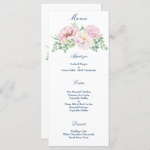 Soft Blush & Pink Roses, Elegant Floral Wedding Menu