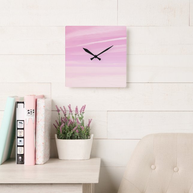 Soft Blush Pink Sky Dream 1 Square Wall Clock (Reading Room)