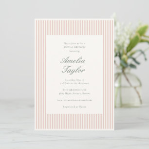 Soft Blush Pink Stripe Cream Classic Bridal Brunch Invitation