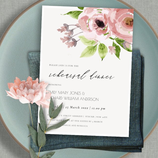 SOFT BLUSH PINK WATERCOLOR FLORAL REHEARSAL DINNER INVITATION (Creator Uploaded)