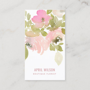 SOFT BLUSH PINK WATERCOLOR ROSE FLORAL BUNCH BUSINESS CARD