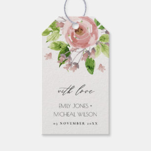 SOFT BLUSH PINK WATERCOLOUR FLORAL MONOGRAM GIFT TAGS