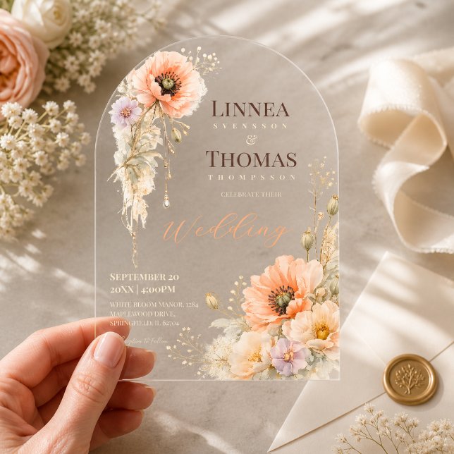 Soft Blush Poppy Elegant Editorial Wedding Acrylic Invitations (Creator Uploaded)