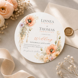 Soft Blush Poppy Elegant Editorial Wedding Invitation