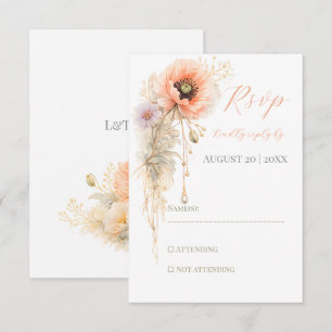 Soft Blush Poppy Elegant Editorial Wedding RSVP Card