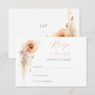 Soft Blush Poppy Elegant Editorial Wedding RSVP Card